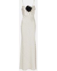 Self-Portrait - Floral-Applique Polka-Dot Satin Maxi Dress - Lyst