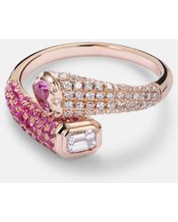 SHAY - Mixed Bypass 18Kt Rose Ring With Diamonds And Sapphires - Lyst