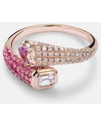 SHAY - Mixed Bypass 18Kt Rose Ring With Diamonds And Sapphires - Lyst