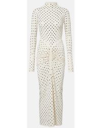 Alaïa - Alaã¯A Ivory Draped Jersey Rhinestone-Embellished Long Dress - Lyst
