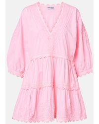 Juliet Dunn - Embroidered Tiered Cotton Poplin Minidress - Lyst
