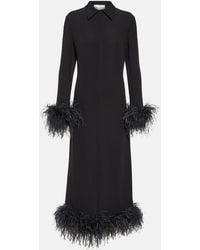 Valentino - Feather-Trimmed Silk Midi Dress - Lyst