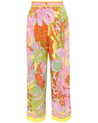 Slacks and Chinos Wide-leg and palazzo trousers Dolce & Gabbana Floral-print Silk-blend Charmeuse Wide-leg Pants in Blue Womens Clothing Trousers 