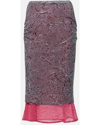 Dries Van Noten - Printed Pleated Mesh Midi Skirt - Lyst