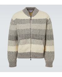 Thom Browne - Chevron Striped Wool And Mohair Zip-Up Cardigan - Lyst