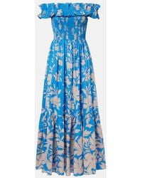 Poupette - Suzanne Shirred Cotton Muslin Maxi Dress - Lyst