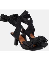 Ganni - Bow-Trimmed Lace-Up Sandals - Lyst