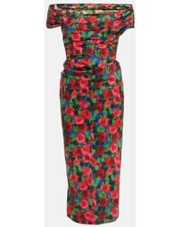 Carolina Herrera - Floral Off-shoulder Midi Dress - Lyst