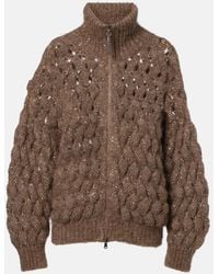 Brunello Cucinelli - Open-Knit Sequined Mohair And Wool-Blend Cardigan - Lyst