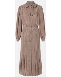 Valentino - Striped Tie-Neck Silk Midi Dress - Lyst