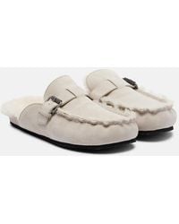 Brunello Cucinelli - Monili Shearling-Lined Suede Mules - Lyst