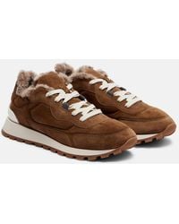 Brunello Cucinelli - Runner Monili Suede And Canvas Sneakers - Lyst