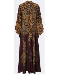 Etro - Leopard-Print Tie-Neck Silk Maxi Dress - Lyst