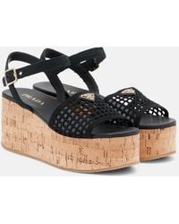 Prada - Crochet Wedge Sandals - Lyst