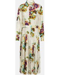 Tory Burch - Floral Pleated Satin Shirt Dress - Lyst