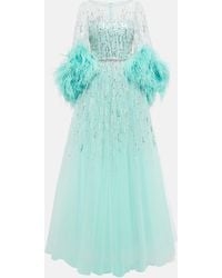 Jenny Packham - Imani Embellished Faux-feather Trimmed Gown - Lyst