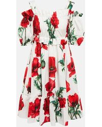 Dolce & Gabbana - Floral Off-shoulder Cotton Midi Dress - Lyst