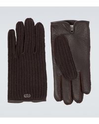 Agnona - Ribbed-Knit Cashmere And Leather Gloves - Lyst