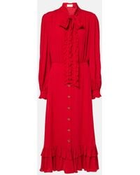Valentino - Ruffled Silk Georgette Midi Dress - Lyst