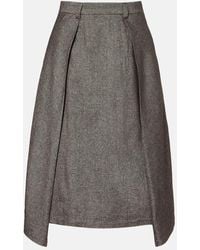 Brunello Cucinelli - Wool And Linen-Blend Midi Skirt - Lyst