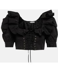 Alessandra Rich - Lace-up Ruffle-trimmed Cropped Top - Lyst
