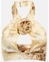 Alessandra Rich - Floral Silk Satin Crop Top - Lyst