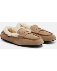 Miu Miu - Shearling-Lined Suede Penny Loafers - Lyst