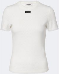 Miu Miu - Pointelle Cotton T-Shirt - Lyst