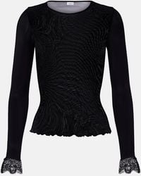 Saint Laurent - Lace-Trimmed Ribbed-Knit Silk Top - Lyst