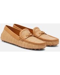 Tod's - Gommino Leather-Trimmed Raffia Loafers - Lyst