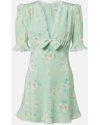 Alessandra Rich - Lace-Trimmed Floral Silk Minidress - Lyst