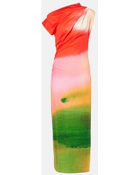 Oscar de la Renta - Colorblock Draped Jersey Midi Dress - Lyst