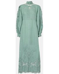 FARM Rio - Vestido Midi De Lino Y Algodon Con Bordado Ingles - Lyst