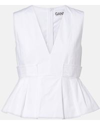 Ganni - Peplum Cotton-Blend Poplin Top - Lyst