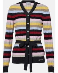 Ganni - Striped Cable-Knit Wool-Blend Cardigan - Lyst