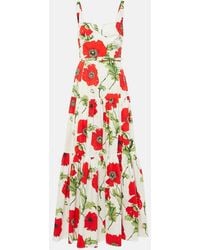 Oscar de la Renta - Floral Tiered Cotton-Blend Poplin Maxi Dress - Lyst
