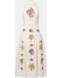Agua Bendita - Balsa Cordillera Floral Linen Midi Dress - Lyst