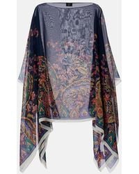 Etro - Poncho De Crepe De China De Seda Estampado - Lyst