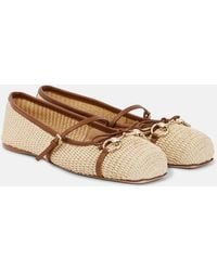 Gucci - Horsebit Raffia Ballet Flats - Lyst