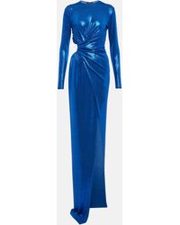 Balmain - Robe longue drapée bleue - Lyst