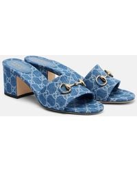 Gucci - Horsebit Gg Denim Sandals - Lyst