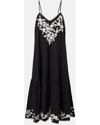 Juliet Dunn - Embroidered Cotton And Linen Midi Dress - Lyst