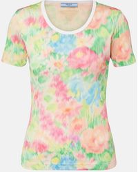 Prada - Triangle-Appliqué Printed Ribbed Cotton-Jersey T-Shirt - Lyst