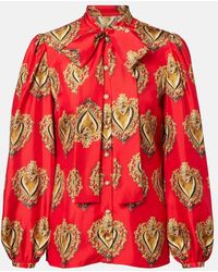 Dolce & Gabbana - Printed Tie-Neck Silk Blouse - Lyst