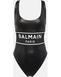 Balmain - Logo-print Puppytooth-pattern Swimsuit - Lyst