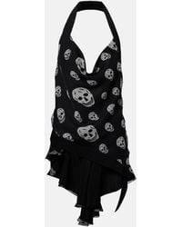 McQueen - Skull Asymmetric Halterneck Chiffon Top - Lyst