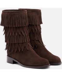 Aquazzura - Maverick Fringed Suede Mid-Calf Boots - Lyst