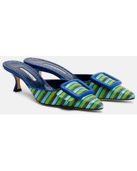 Manolo Blahnik - Maysalebi Striped Leather-Trimmed Mules - Lyst