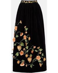 Agua Bendita - Tangelo Embroidered Cotton-Blend Maxi Skirt - Lyst