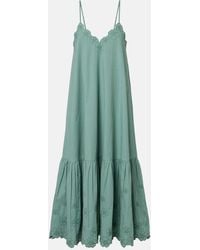 Juliet Dunn - Embroidered Cotton Poplin Midi Dress - Lyst